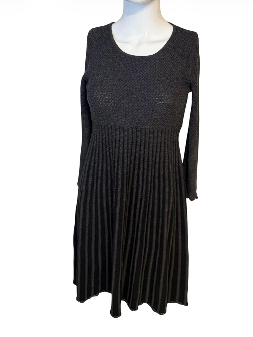 Calvin Klein Charcoal Long-Sleeve Pleated Knit Dress